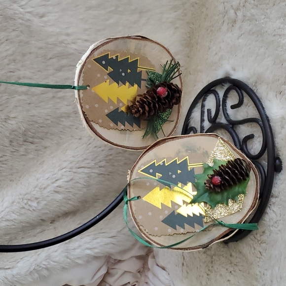 New, Birch Ornaments, Trees, Pinecones, Metallic, Set of 2 - Picture 1 of 3